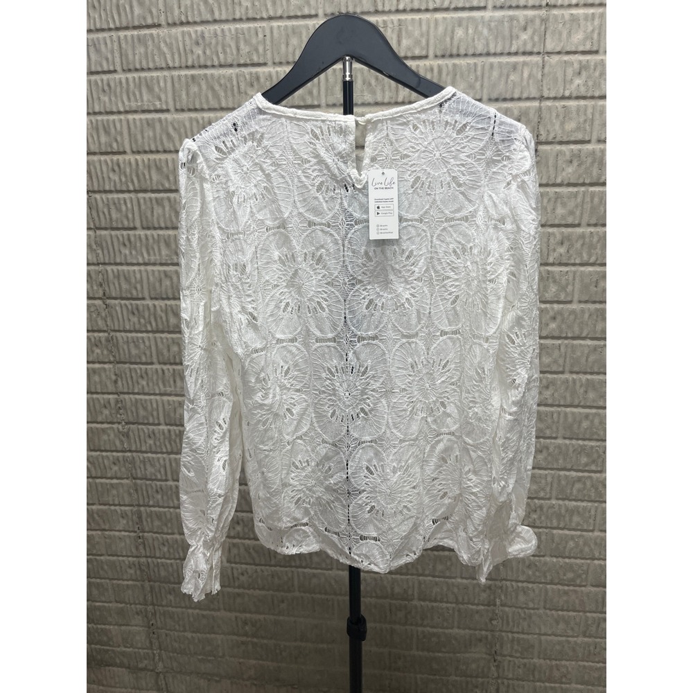 Cupshe White Floral Lace Long Sleeve Top XL CAA04D2F02 Boho Ruffle Cuff Blouse - Picture 2 of 4